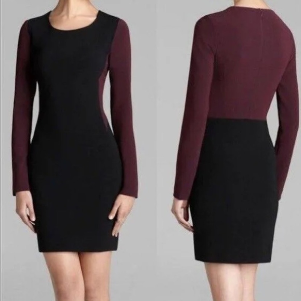Diane Von Furstenberg Octavia Colorblock Dress in Black and Brazen Plum NWOT